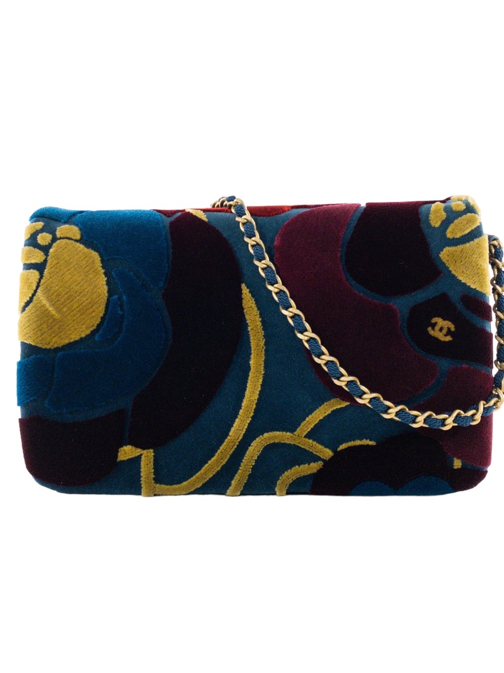 CHANEL Multicolor Floral Velvet Shoulder Bag with Gold Chain - Picture 3 of 5
